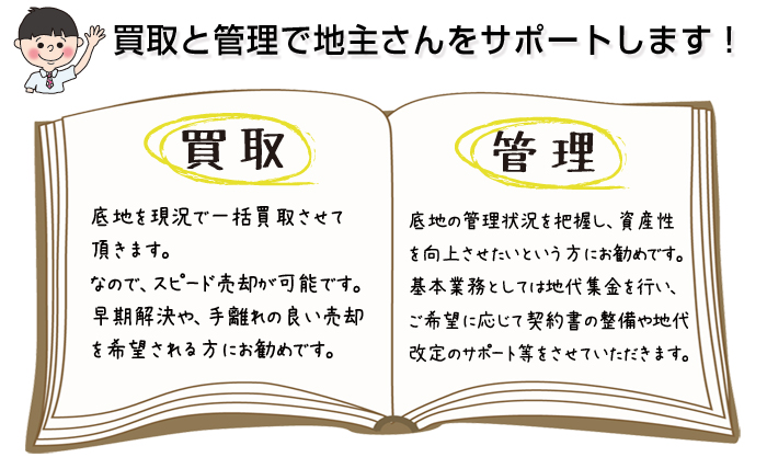 買取と管理で地主さんをサポートします！
